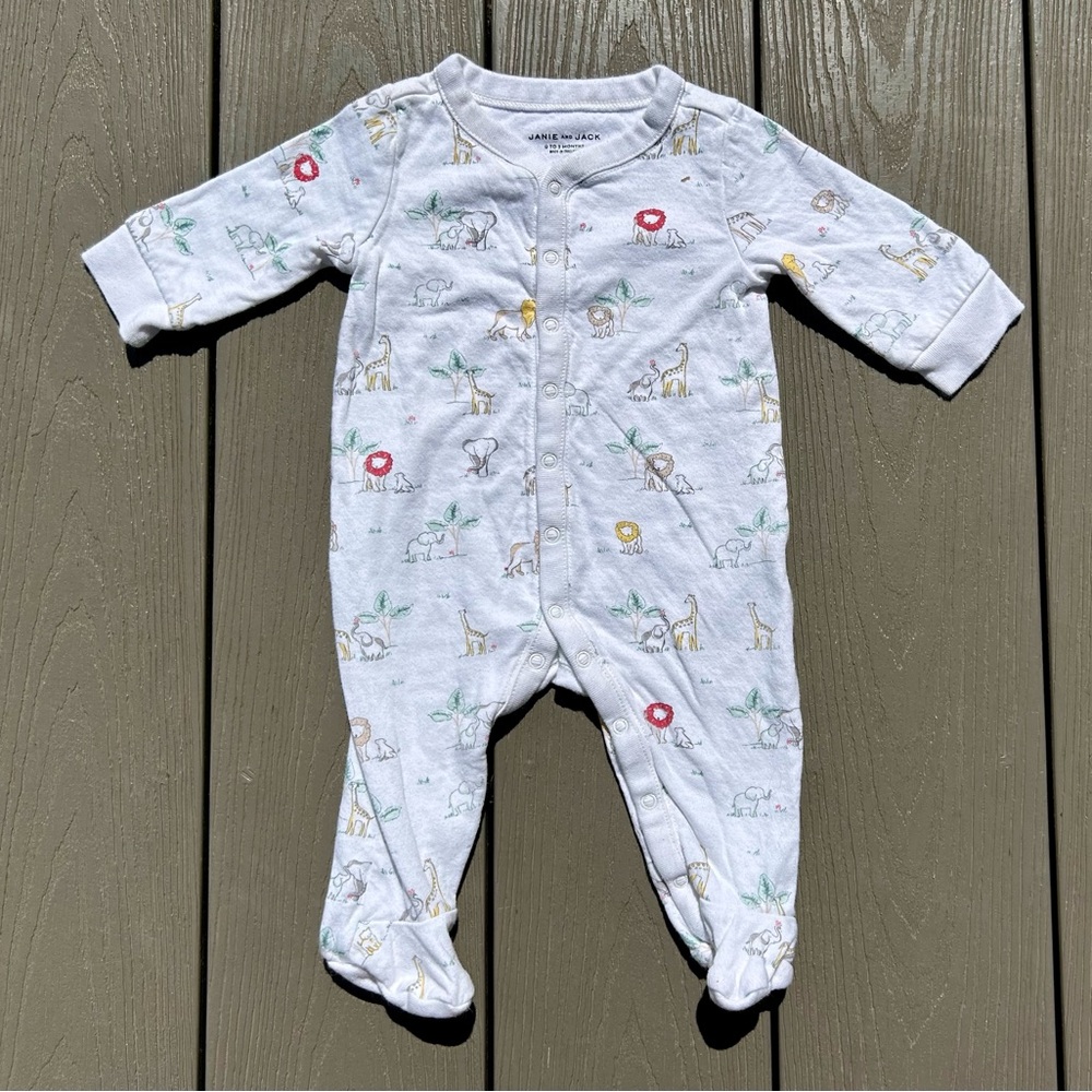 Janie and Jack White Animal Print Footie